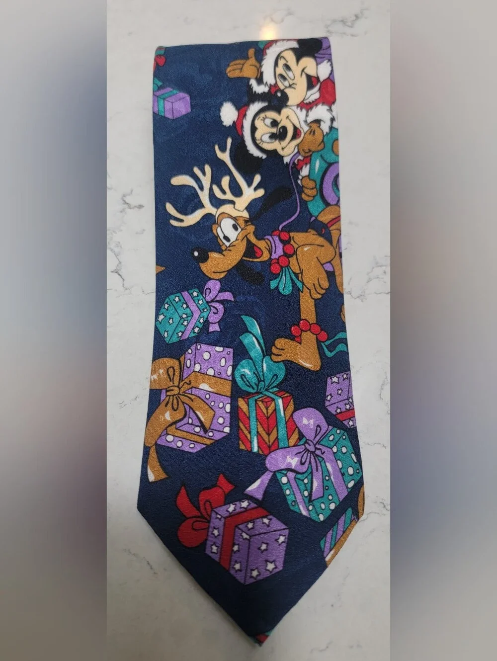 Disney Mickey Unlimited Christmas Necktie Mickey Minnie Pluto Adult Navy holiday